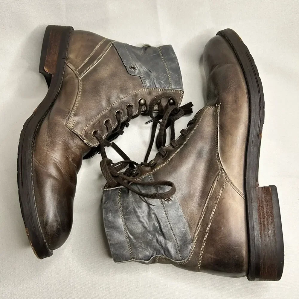 Johnston & Murphy J and M Men's gray Brown distressed Leather Lace-Up Boots. 12